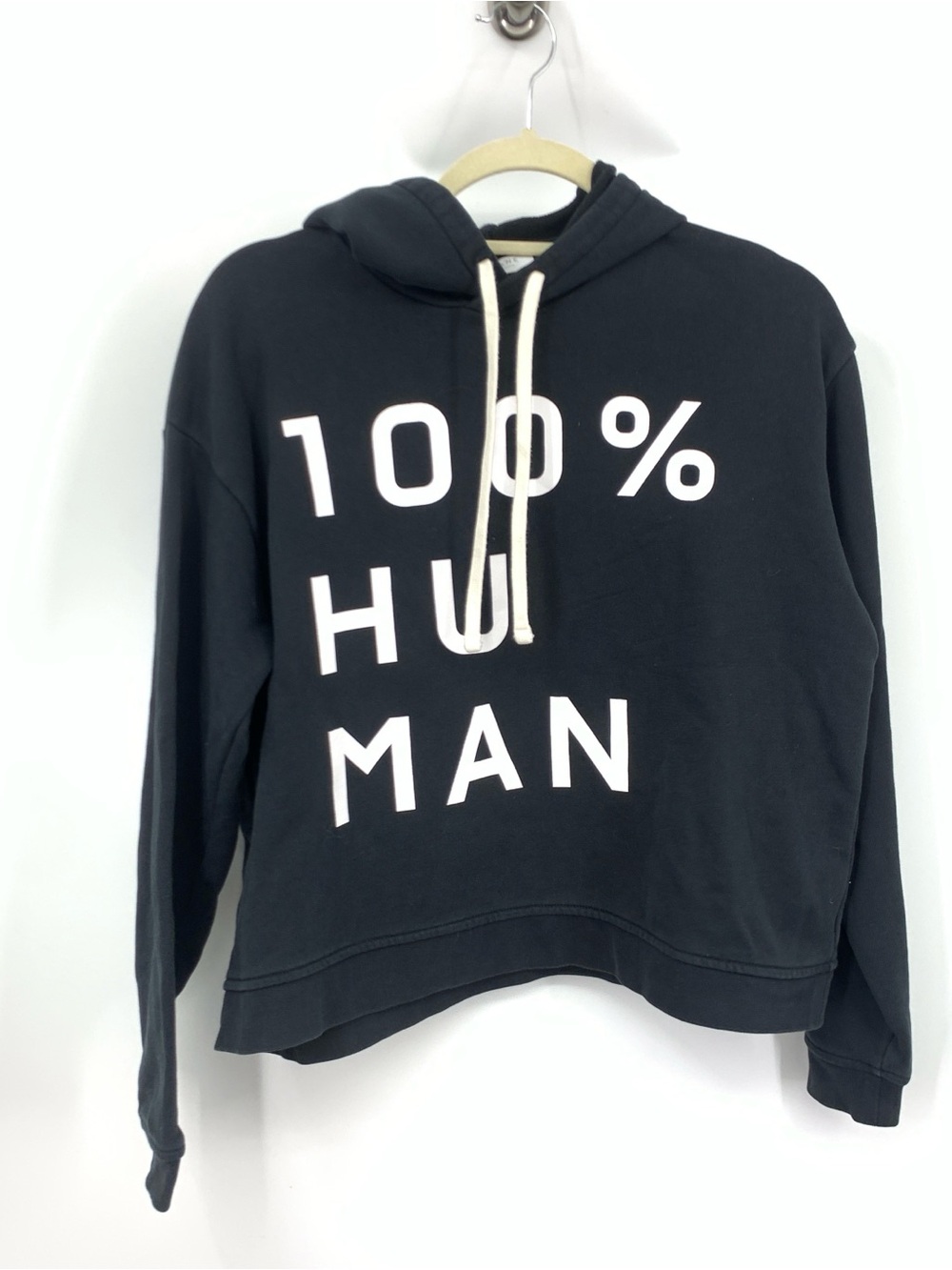 Everlane Women Size Small Hoodie Black Human Graphic Pullover Sweatshirt Top